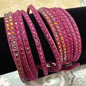 Swarovski Crystal Slake Wrap Pink Bracelet Suede